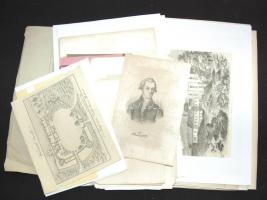 Nagy mennyiségű rajz, rézkarc, linómetszet, acélmetszet jegyzett alkotóktól, jó darabokkal valamint ...