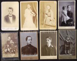 cca 1870-1900 Gyermekek: 8 db keményhátú fotó, magyar fényképészek műtermeiből / Children: vintage photos from various artists 7x9 cm