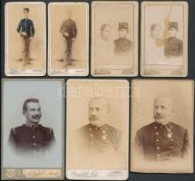 cca 1870-1900 Katonák: 7 db keményhátú fotó, magyar fényképészek műtermeiből / Soldiers: vintage photos from various artists 7x9 cm