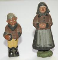 cca 1900 2 db szép kidolgozású mázas kerámi figura Kolzsvár felirattal / 2 vintage ceramic figures 9 cm