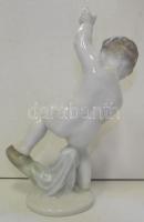 Herendi porcelán kézzel festett puttó szobor / Herend handpainted chinaware boy 18 cm