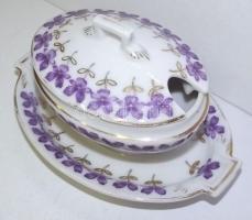 Apró virágokkal díszített jelzés nélküli sorszámozott porcelán szószos tálka apró lepattogzásokkal / Chinaware sauce-bowl (small fault) 15x10x8cm