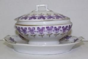 Apró virágokkal díszített jelzés nélküli sorszámozott porcelán szószos tálka apró lepattogzásokkal /...