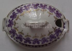 Apró virágokkal díszített jelzés nélküli sorszámozott porcelán szószos tálka apró lepattogzásokkal /...