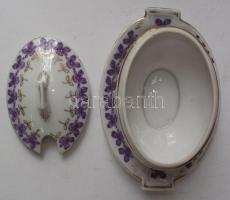 Apró virágokkal díszített jelzés nélküli sorszámozott porcelán szószos tálka apró lepattogzásokkal /...