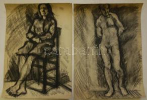 2db jelzés nélküli akt szénrajz 43x61cm