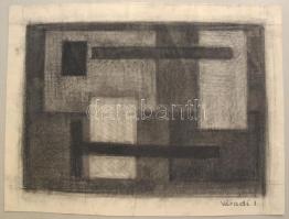 Váradi I.: Kompozíció, szén-papír, jelzett, kartonlapra ragasztva 50x70cm