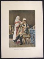 1905 Erdélyi népviseletet ábrázoló Toroczkó nyomat a nagyszebeni Jos. Drotlef nyomdájából 24x32cm