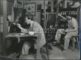 Sziklai Dezső: Festményrestaurátorok. Jelzett fotó. 24x18 cm