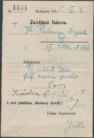 Bp. VIII. ker Dévai Jenő órás javítási bárcája