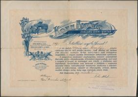 1927 Kohn Albert zongora gyár dekoratív jótállási nyiltakozat 20x11 cm