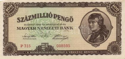 1946. 100.000.000P (3x) eltérő színváltozatok is + 100.000.000MP T:II