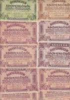 1946. 10.000AP + 50.000AP + 100.000AP (14x) + 500.000AP (8x) fehér papír + 1.000.000AP (8x) kétféle papír, fordított címer is közte T:II,II-,III