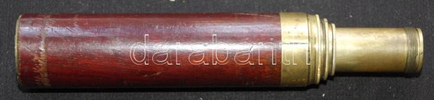 Tengerészeti látcső 1900 körül, sárgaréz, fa, javításra szorul, m: 36 cm