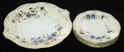 Kézzel festett Zsolnay süteményes készlet 5+1 db / Set of Zsolnay hand painted Chinaware