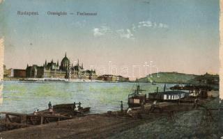 Budapest V. Parlament, budai rakpart, uszályok, hajó (ragasztónyom / gluemark)