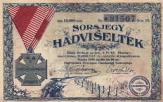 1926. "Sorsjegy a Hadviseltek Üdülő Otthona javára" 10.000K értékben T:III+