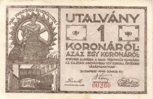 Budapest 1919. "Ganz Törzsgyár" 1K utalványa piros sorszámmal T:II