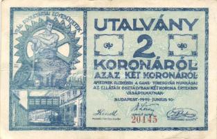 Budapest 1919. "Ganz Törzsgyár" 2K utalványa piros sorszámmal T:II-