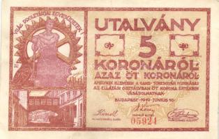 Budapest 1919. "Ganz Törzsgyár" 5K utalványa piros sorszámmal T:II