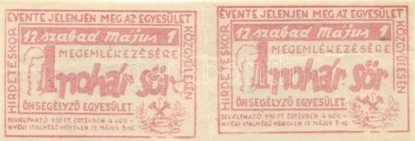 Dorog 1957. "Dorogi Bányászok Önművelő Egyesülete-12.szabad május 1." kupon egy pohár sörre (1,50Ft) (2x) párban T:II