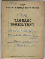 Vasutasok Családgondozó országos Egyesületének Tagsági igazolványa (1942. január)