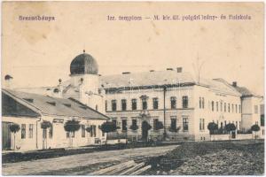 1919 Breznóbánya, Brezno nad Hronom; Izraelita templom, zsinagóga, Polgári leány- és fiúiskola / synagogue, girl- and boy school (fl) + &quot;Telegr. ceta IV. cs. pes. brig.&quot;