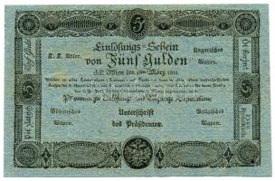 1811. 5G Formulare "Bécsi városi bankócédula" elő- és hátlap T:I-,II / Habsburg Monarchy 1811. 5 Gulden Formulare "Wiener-Stadt Banco-Zettel" C:AU,XF Adamo G47M., Kodnar 49s.