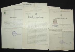 1887-1945 12 db irat: igazolások, család alapítási levél, halotti bizonyítvány