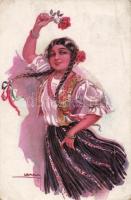 Italian art postcard, Dancing lady, Erkal No. 331/1. s: Usabal (EB)