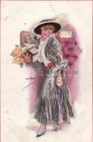 Italian art postcard, Lady with telephone, Erkal No. 323/6. s: Usabal