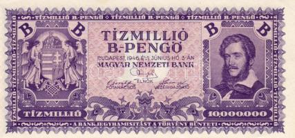 1946. 10.000.000B-Pengő elő- és hátlapon képeltolódások + lemezhiba T:I