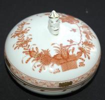 Kínai kosár mintás kézzel festett sorszámozott jelzett Herendi porcelán bonbonier kínai ember fogantyúval hibátlan állapotban / Handpainted numbered Herendi chinaware bonbonier in flawless condition d:12cm