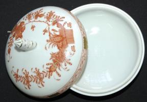 Kínai kosár mintás kézzel festett sorszámozott jelzett Herendi porcelán bonbonier kínai ember fogant...