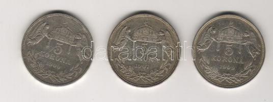 1900,1907,1909 5K 3klf db ezüst T:3,3+ kis p.h.