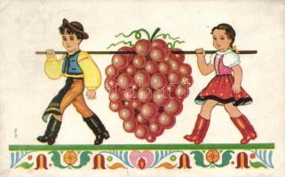 Hungarian folklore, girl and boy with grape s. Gyulai (EK)