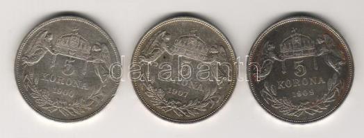 1900,1907,1909 5K 3klf db ezüst T:3,3+ kis p.h.