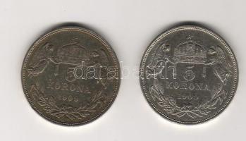 1907,1909 5K 2klf db ezüst T:3,3+ kis p.h.