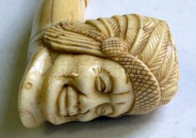 Antik faragott elefántcsont pipa indiánfej mintázattal / ivory pipe 5x15cm