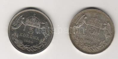 1907,1909 5K 2klf db ezüst T:3,3+ kis p.h.