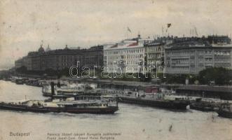 Budapest V. Ferenc József rakpart, Grand Hotel Hungária, gőzhajók, villamos (b)