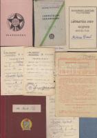 1942-1974  14db klf okmány: látogatási jegy, katonai igazolvány, tagsági könyv, munkakönyv, biztosítási, ügyvédi igazolvány, stb.