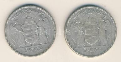 1930. 5P Ag "Horthy jobbra" (2x) T:3