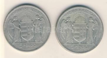 1930. 5P Ag "Horthy jobbra" (2x) T:3