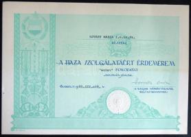 1985. "A Haza Szolgálatáért Érdemérem" ezüst fokozata dísztokban és adományozói okirattal ...
