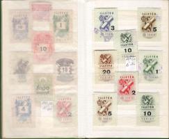 80 klf. magyar okmánybélyeg + 3 négyestömb zsebberakóban