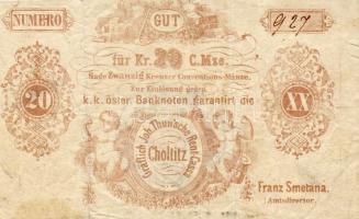 Ausztria 1800-as évek első fele 20Kr Cholitz szükségpénz T:II