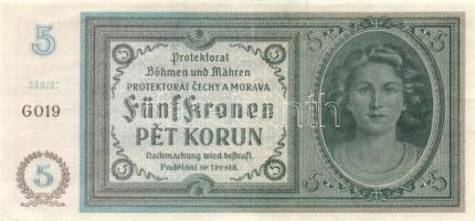 Német 3. Birodalom/Cseh-Morva Protektorátus/német megszállás 1940. 5K T:II German Third Reich/Protectorate of Bohemia and Moravia/german occupation 1940. 5 Korun C:XF