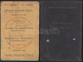 1888-1923 Makói és aradi polgári takarékbetétkönyvek,szegedi tagsági igazolvány, hódmezővásárhelyi t...