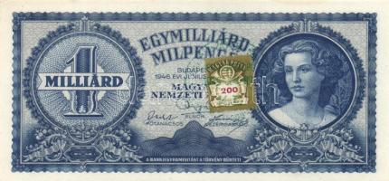 1946. 1.000.000.000MP bélyeggel és felülbélyegzéssel T:I